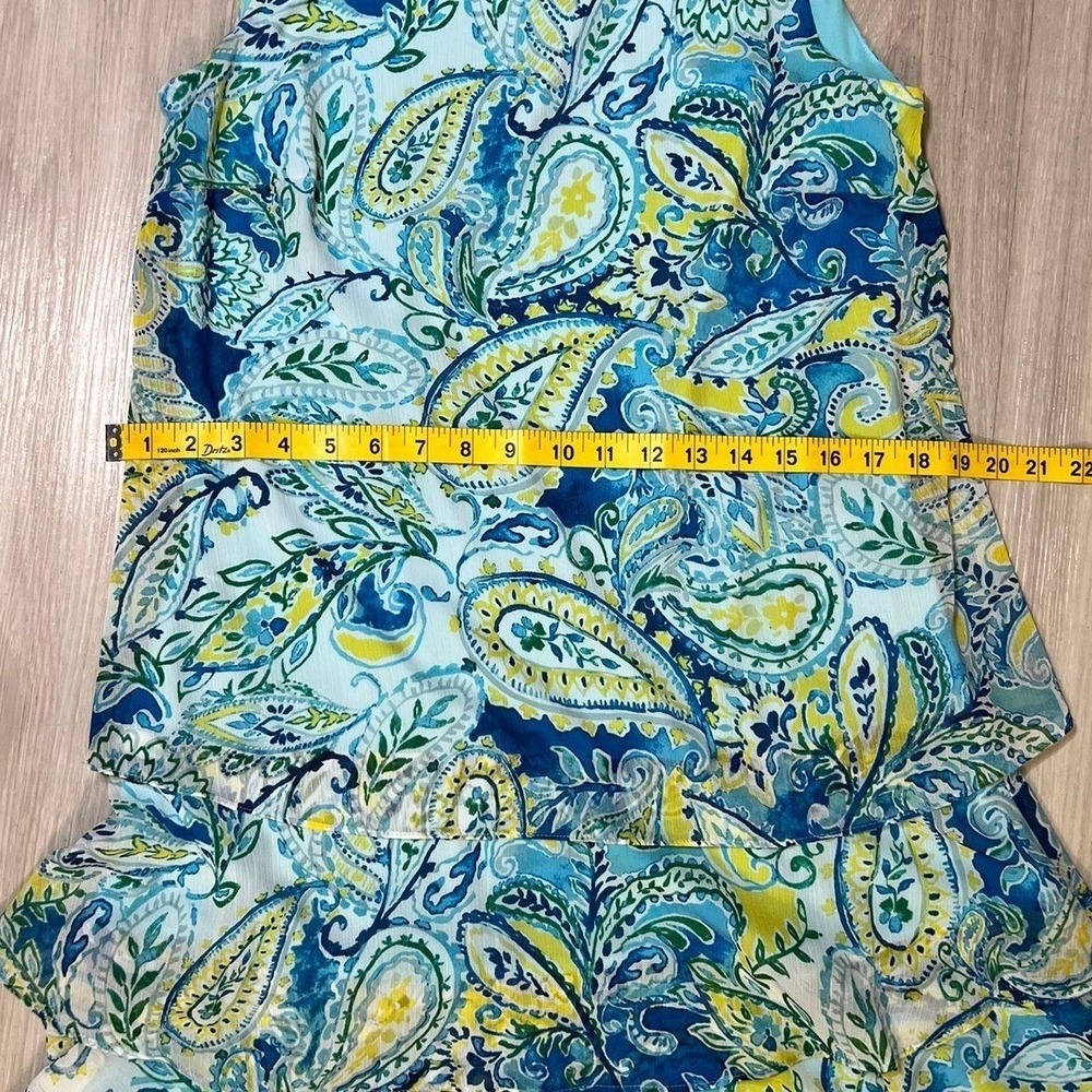 Lauren Ralph Lauren Dress Size 6 Blue Yellow Green Paisley Tiered Ruffle Womens - Picture 8 of 15